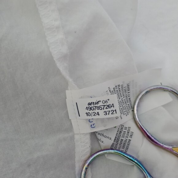 Aerie Peasant Blouse Womens L White Long Puff Sleeves 3 Ties Front Cotton Boho - Picture 12 of 16